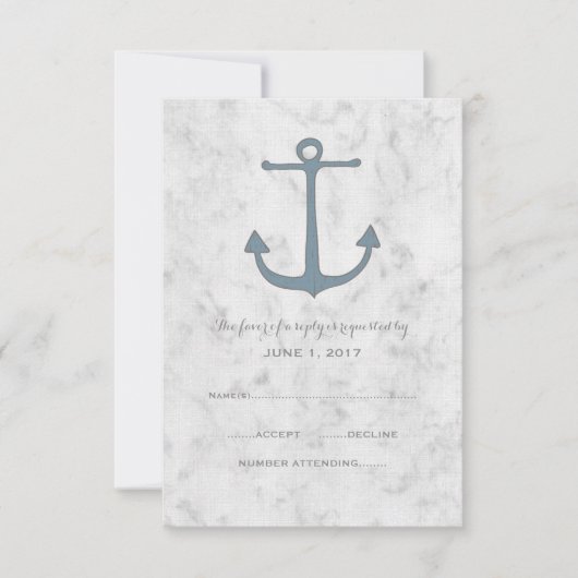 Blue Rustic Anchor Wedding RSVP Card Karte (Vorderseite)