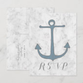 Blue Rustic Anchor Wedding RSVP Postcard Einladungspostkarte (Vorne/Hinten)