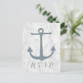 Blue Rustic Anchor Wedding RSVP Postcard Einladungspostkarte (Stehend Vorderseite)