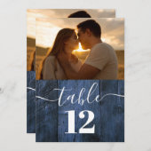 Blue Rustic Bard Wood Boho Foto Tischnummer (Vorne/Hinten)