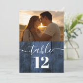 Blue Rustic Bard Wood Boho Foto Tischnummer (Stehend Vorderseite)