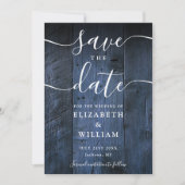 Blue Rustic Barn Wood Boho Chic Foto Hochzeit Save The Date (Vorderseite)