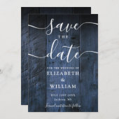 Blue Rustic Barn Wood Boho Chic Wedding Save The Date (Vorne/Hinten)
