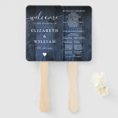 Blue Rustic Barn Wood Boho Hochzeitsprogramm Fächer (Vorne und Hinten)