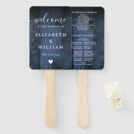 Blue Rustic Barn Wood Boho Hochzeitsprogramm Fächer