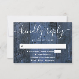 Blue Rustic Barn Wood Boho Western Wedding RSVP Karte