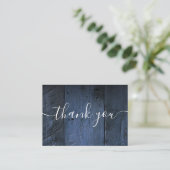 Blue Rustic Barn Wood Wedding Vielen Dank Platzkarte (Stehend Vorderseite)