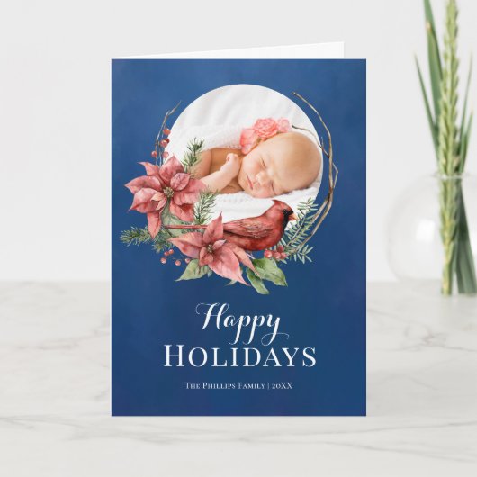 Blue Rustic Bird Wreath Weihnachten (Vorderseite)