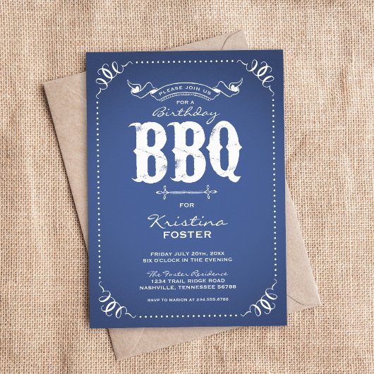 Blue Rustic Birthday Party GRILLEN Einladung