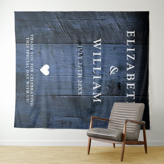 Blue Rustic Boho Barn Wood Foto Stand Hintergrund Wandteppich (Beispiel (Horizontal))