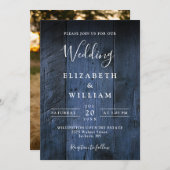 Blue Rustic Boho Barn Wood Foto Wedding Einladung (Vorne/Hinten)