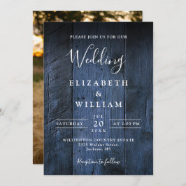 Blue Rustic Boho Barn Wood Foto Wedding Einladung