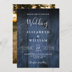 Blue Rustic Boho Barn Wood Foto Wedding Einladung