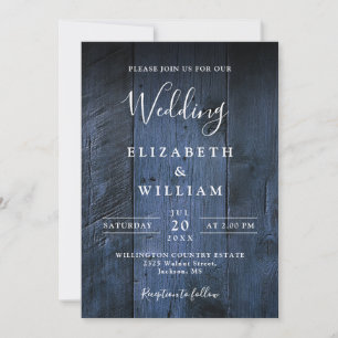 Blue Rustic Boho Barn Wood Wedding QR Code Einladung