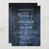 Blue Rustic Boho Elegant Barn Wood Wedding Einladung (Vorne/Hinten)
