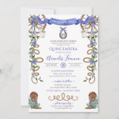Blue Rustic Boho Western Charra Theme Quinceanera Einladung (Vorderseite)