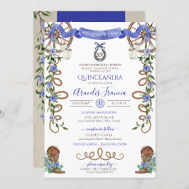 Blue Rustic Boho Western Charra Theme Quinceanera Einladung
