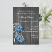 Blue Rustic Butterfly Brautparty laden Einladung (Stehend Vorderseite)