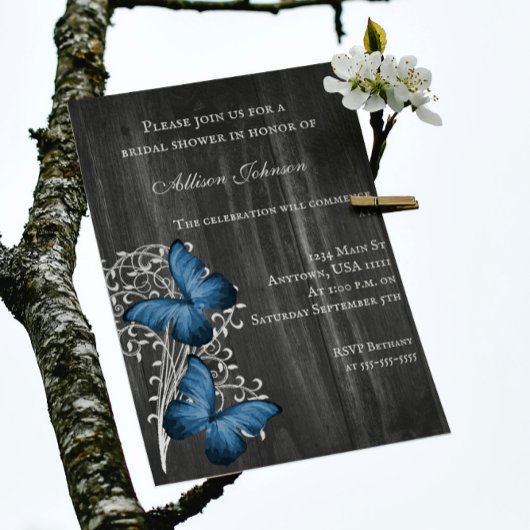 Blue Rustic Butterfly Brautparty laden Einladung
