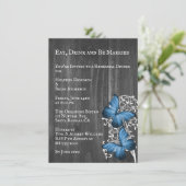Blue Rustic Butterfly Hochzeit Probe Dinner Einladung (Stehend Vorderseite)