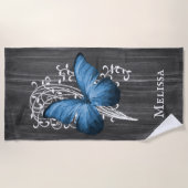 Blue Rustic Butterfly Personalisiert Beach Handtuc Strandtuch (Vorderseite)