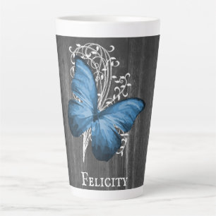 Blue Rustic Butterfly Personalisiert Latte Tasse