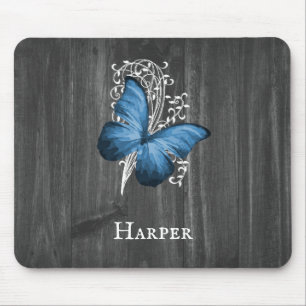 Blue Rustic Butterfly Personalisiert Mouse Pad Mousepad