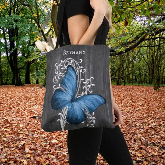 Blue Rustic Butterfly Personalisiert Totbeutel Tasche