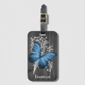 Blue Rustic Butterfly Personalisierter Gepäckträge Gepäckanhänger (Vorderseite Vertikal)