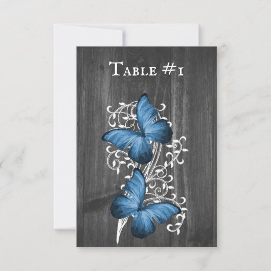 Blue Rustic Butterfly Wedding Table Card Einladung (Vorderseite)
