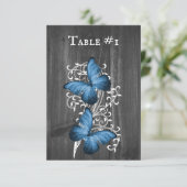 Blue Rustic Butterfly Wedding Table Card Einladung (Stehend Vorderseite)