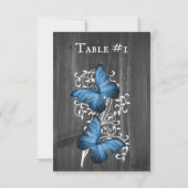 Blue Rustic Butterfly Wedding Table Card Einladung (Rückseite)