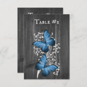 Blue Rustic Butterfly Wedding Table Card Einladung (Vorne/Hinten)