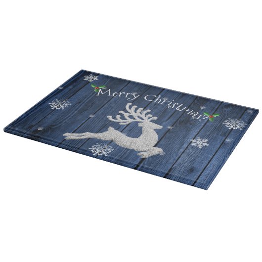 Blue Rustic Christmas Reindeer Cutting Board Schneidebrett (Ecke)