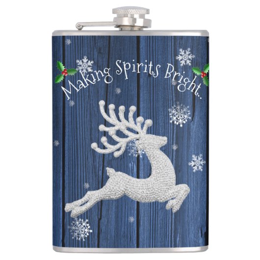 Blue Rustic Christmas Reindeer Flask Flachmann (Vorderseite)