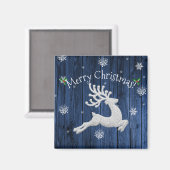 Blue Rustic Christmas Reindeer Magnet (Vorderseite/Rückseite)