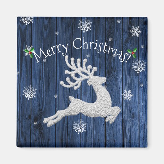 Blue Rustic Christmas Reindeer Magnet (Vorne)