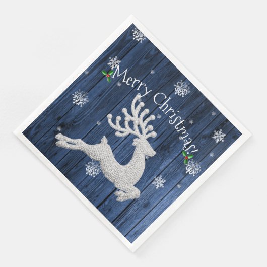 Blue Rustic Christmas Reindeer Paper Napkin Serviette (Ecke)
