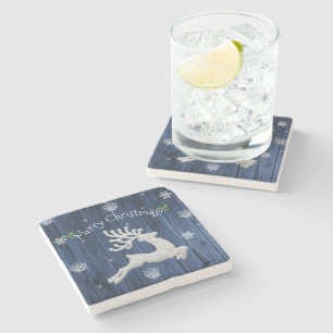 Blue Rustic Christmas Reindeer Stone Untersetzer