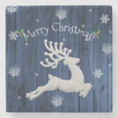 Blue Rustic Christmas Reindeer Stone Untersetzer (Vorderseite)
