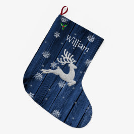 Blue Rustic Christmas Reindeer Strumpf Großer Weihnachtsstrumpf