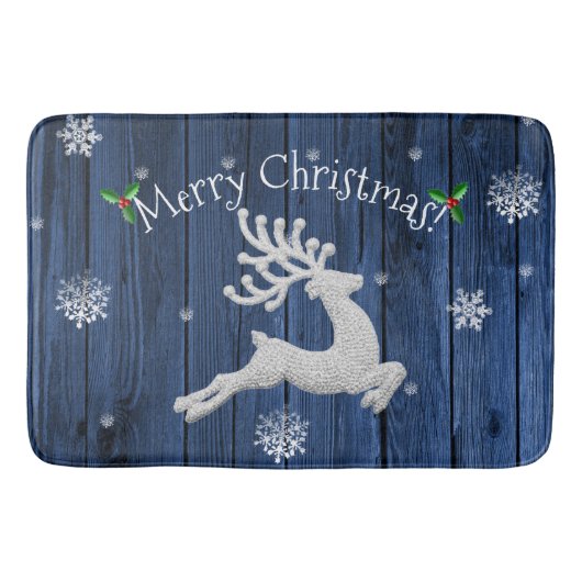 Blue Rustic Christmas Rentier Bath Mat Badematte (Vorderseite)