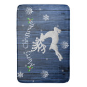 Blue Rustic Christmas Rentier Bath Mat Badematte (Vorderseite Vertikal)