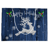 Blue Rustic Christmas Rentier Geschenktasche Große Geschenktüte (Rückseite)