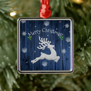 Blue Rustic Christmas Rentier Keramik Ornament Aus Metall