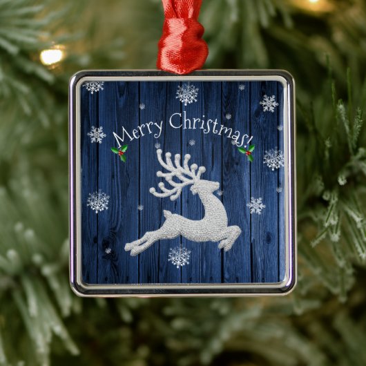 Blue Rustic Christmas Rentier Keramik Ornament Aus Metall (Baum)