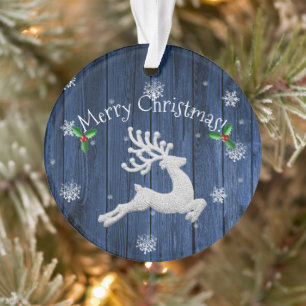 Blue Rustic Christmas Rentier Ornament