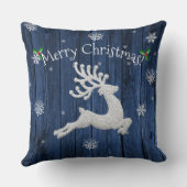 Blue Rustic Christmas Rentier Throw Kissen (Rückseite)