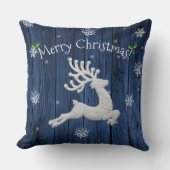 Blue Rustic Christmas Rentier Throw Kissen (Vorderseite)