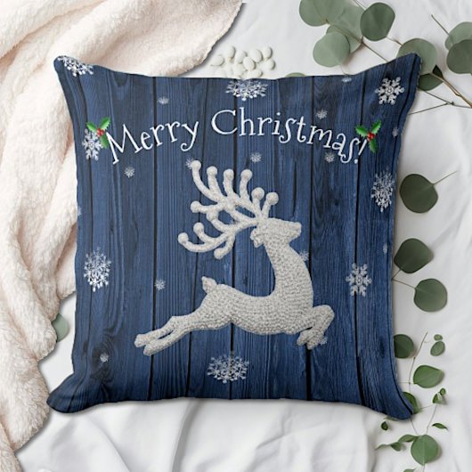 Blue Rustic Christmas Rentier Throw Kissen